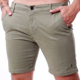 Bermuda Sarja Slim Shorts Chino Elastano Masculina Verde