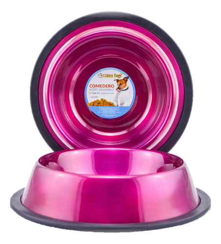 Plato Comedero Para Perro Grande Colores 96 Oz. Acero Inox. Color Rosa