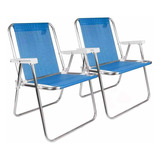 Cadeira De Praia Alumínio Alta Mor Sannet Azul 2 Unidades