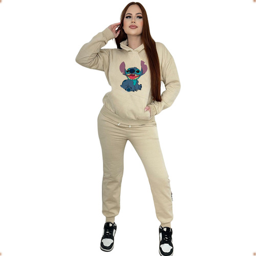 Conjunto Moletom Femenino Do Lilo Stitch  Inverno Com Capuz