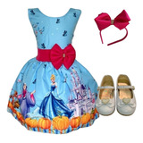 Vestido Infantil Cinderela E Fada Luxo + Sapatilha + Tiara 