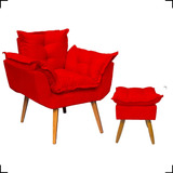 Kit Poltrona Opala Para Sala Confortável + Puff Decorativo Cor Vermelho Desenho Do Tecido Suede