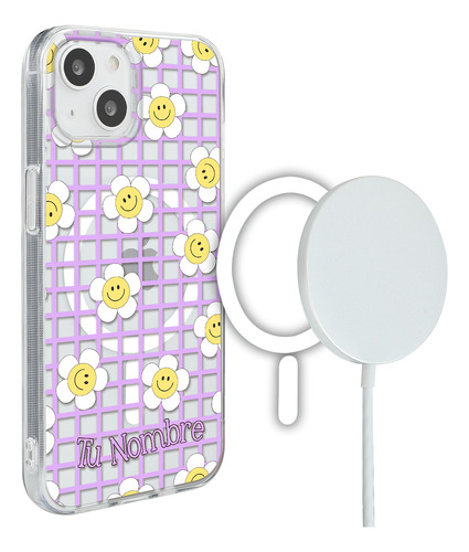 Funda Para iPhone Magsafe Nombre Para Mujer Flores Felices