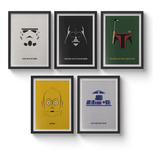 Kit 5 Quadros Decorativos Filme Star Wars Minimalista 23x33 