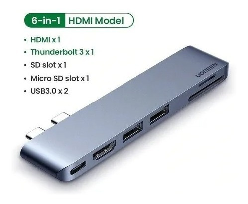 Hub Para Macbook Pro Air Dual Usbc 6 En 1 Hdmi Thunderbolt 3