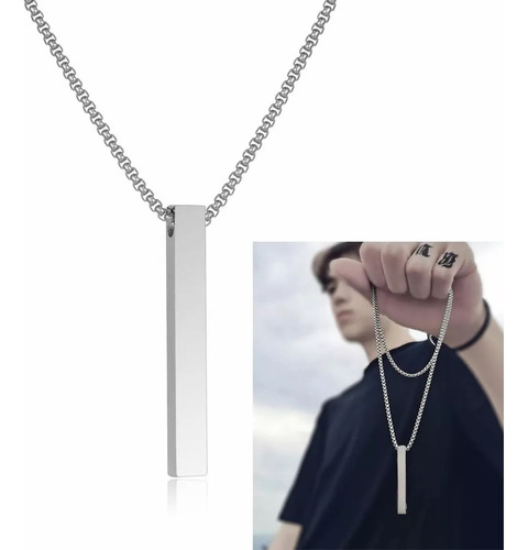 Collar Colgante Rectangular Barra Prisma Hombre Acero Inox