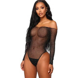 Body De Lencería  De Malla Transparente Negro Diamons