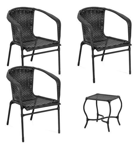 Kit 3 Cadeiras E Mesinha De Centro Junco Varanda Decoração
