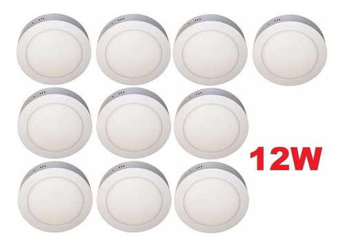 Pack 10  Foco Panel Plafon Led Sobrepuesto Redondo 12w