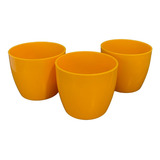 03 Vaso Cachepo Plástico Pp 6,5x5,5 Amarelo Decorativo