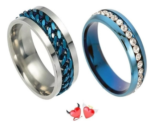 Anillos Para Parejas Novios Amantes Esposos Amor Azul Metal