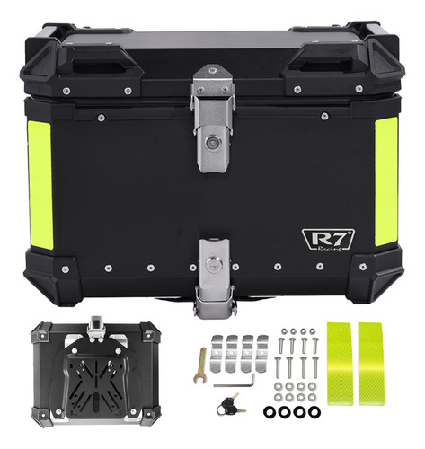 Caja Para Moto Trasero R7 Racing Aluminio  Negro 55 Lts