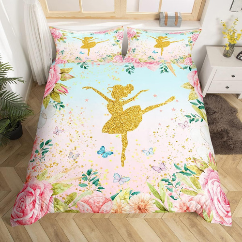 Feelyou Juego De Ropa De Cama De Ballet Con Diseño Floral De