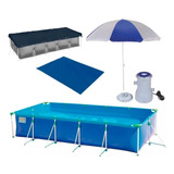 Kit Piscina 7600 L + Filtro 110v + Capa/forro + Guarda Sol