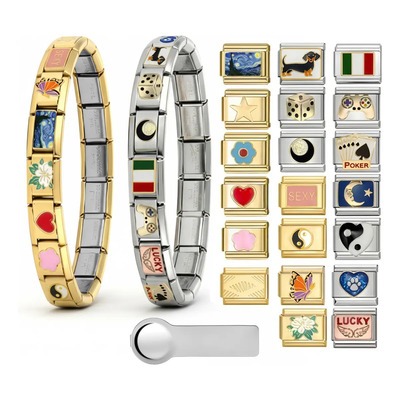 Fuezoiu 2pz Pulsera Italiana 3d Joyeria Acero Inoxidable Personalizadas Brazalete Hombre Mujer Regalo Para Regalo De Cumpleaños,regalo De Valentín Color Oro Plata | MercadoLibre