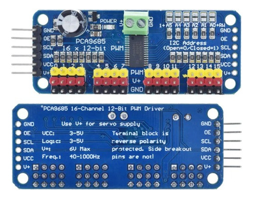 Servo Escudo 16 Canales Pca9685 Pwm Para Raspberry Pi.