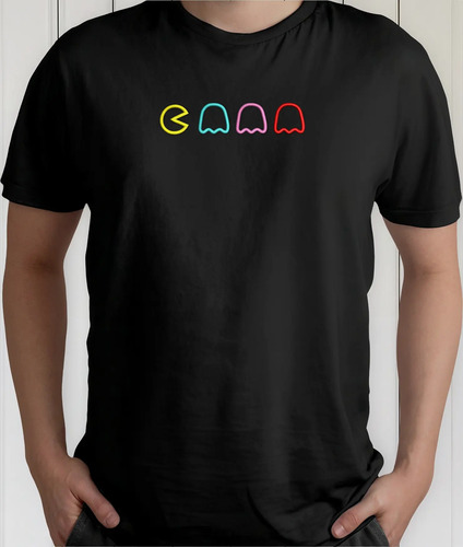 Playera Algodón Bordado Pacman Fantasmas Video Juego Pecho