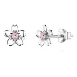 Aros Mujer Plata Ley 925 Flores Flor Rosa Niña Pendientes  