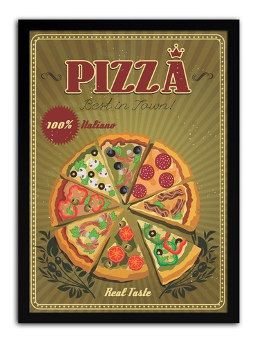 Quadro Decorativo Para Cozinha Pizza 100% Italiano