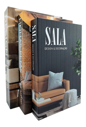 Conjunto Livro Caixa Decorativa Fake Design Moderno Linhas