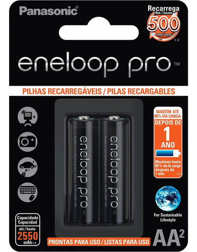 Pilha Recarregável Panasonic Eneloop Pro Aa 2550mah C/ 2