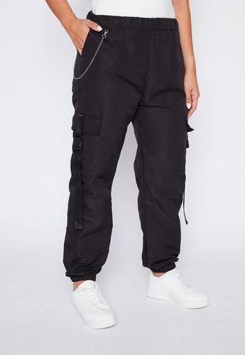 Pantalón Buzo Mujer Negro Cargo Puño Family Shop