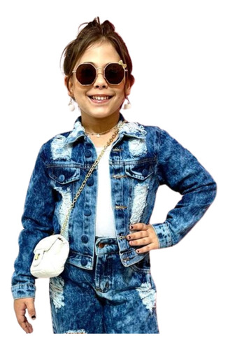 Jaqueta Infantil Jeans Destroyed Moda Blogueirinha Mini Diva