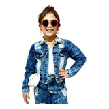 Jaqueta Infantil Jeans Destroyed Moda Blogueirinha Mini Diva