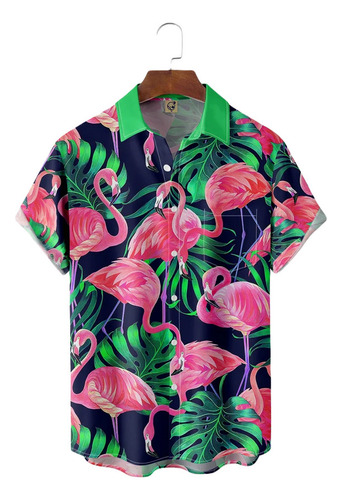 Camisa Hawaiana Unisex Con Hojas De Flamenco, Camisa De Play