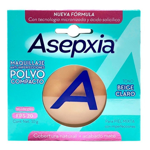 Asepxia Maquillaje En Polvo Tono Beige Claro 10gr