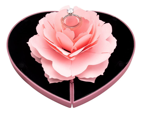 Caja De Anillo Giratoria Con Forma Rosa En Forma De Corazón