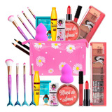 Kit De Maquiagem Batom Blush Pincel Rimel Lip Tint Esponja