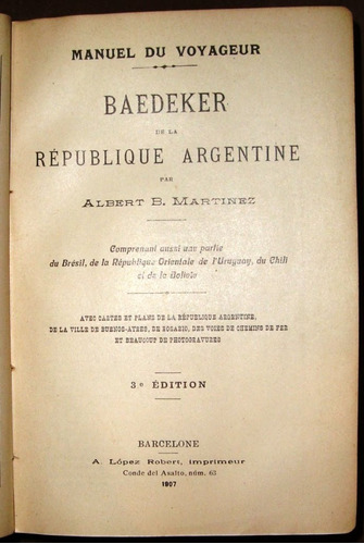 Baedeker Argentine Frances 1907 Mapa Ferrocarril Cap.f Compl