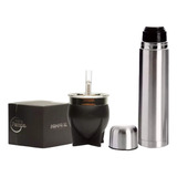 Set Matero Termo Bala Plateado Mate Pampa Xl Imperial Negro