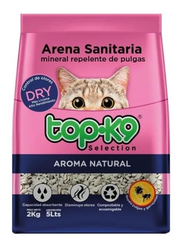 Arena Sanitaria Mineral Repelente De Pulga Top-k9 Pack 20 Kg