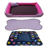 Cama Para Cachorro Grande Gg 95x95 Cm + Tapete E Capa Extra Cor Cama Rosa +capa Azul Marinho