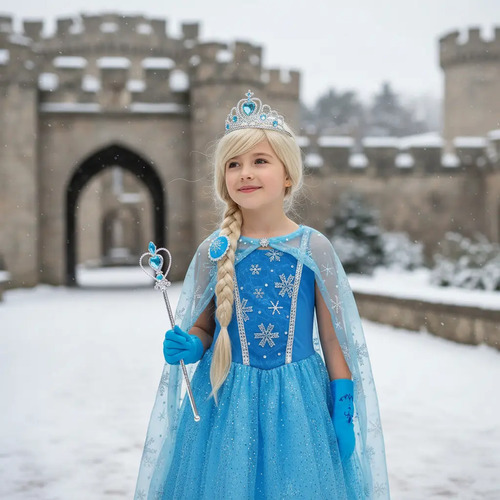 Vestido Fantasia Frozen Elsa Infantil Com Capa E Acessórios | Frete grátis