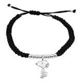 Pulsera Bolitas Snoopy Chico De Plata 925 Negra