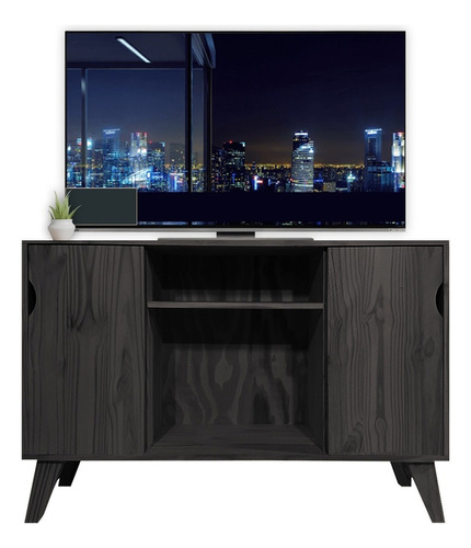 Rack Tv Madera Moderno Mueble Mesa Led Macizo Patas Sajo Color Negro