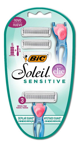 Afeitadora Máquina De Afeitar Bic Soleil Clic Sensitive Cartuchos Recargables 1 Mango + 5 Cartuchos