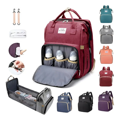 Mochila Pañalera Con Usb Cuna Impermeable Multifunción Bebé Color Vino | MercadoLibre