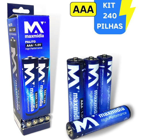 Kit De Pilhas Aaa 1,5v Alcalina Palito 3 Caixas Com 240 Unid