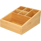 Caja Canasto Organizador De Baño Madera Bambu 6 Divisiones