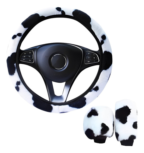 Kit Funda Cubre Volante Accesorio Lindo Vaca Auto Mujer 3pcs