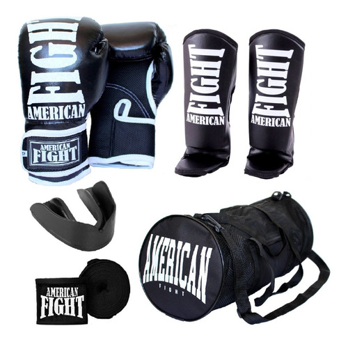 Kit Boxe Luva Tops Caneleira Bolsa Bandagem Bucal Comp.