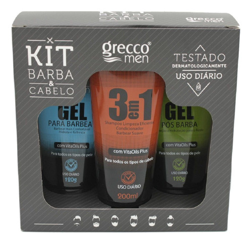 Kit Barba Cabelo Shampoo 3em1 - Gel P/ Barba - Gel Pós Barba