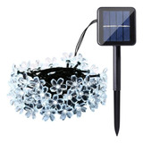 Cordão De Led Solar 12m 100 Flores Cerejeira Branco Frio