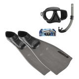 Kit Mergulho Completo Máscara Snorkel Nadadeira Pé De Pato Seasub - Vidros Temperados Intercambiáveis Cor Titânio | 41/43