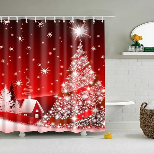 Cortinas De Navidad / Baño Impermeable Poliester + 12ganchos