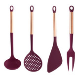 Jogo Colheres De Silicone Cabo Inox Utensílios Cozinha